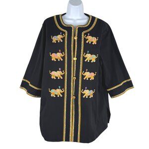 Bob Mackie Wearable Art Jacket 1X Elephant Embroidered 3/4 Sleeve CJ-2326